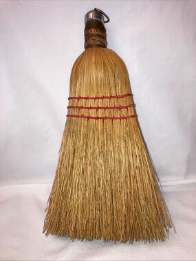 Vintage Natural Straw Whisk Broom with Red Stitching